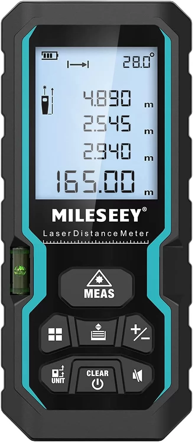 Laser Measure 50M, Mileseey by RockSeed IP54 Laser Distance Meter with Electronic Angle Sensor Portable Digital Distance Measurement with Bubble Levels,Laser Distance Measure with 4 Lines LCD Display