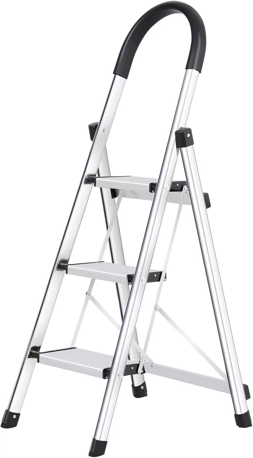 3-Step Stool Ladder Portable Folding Anti-Slip with Rubber Hand Grip